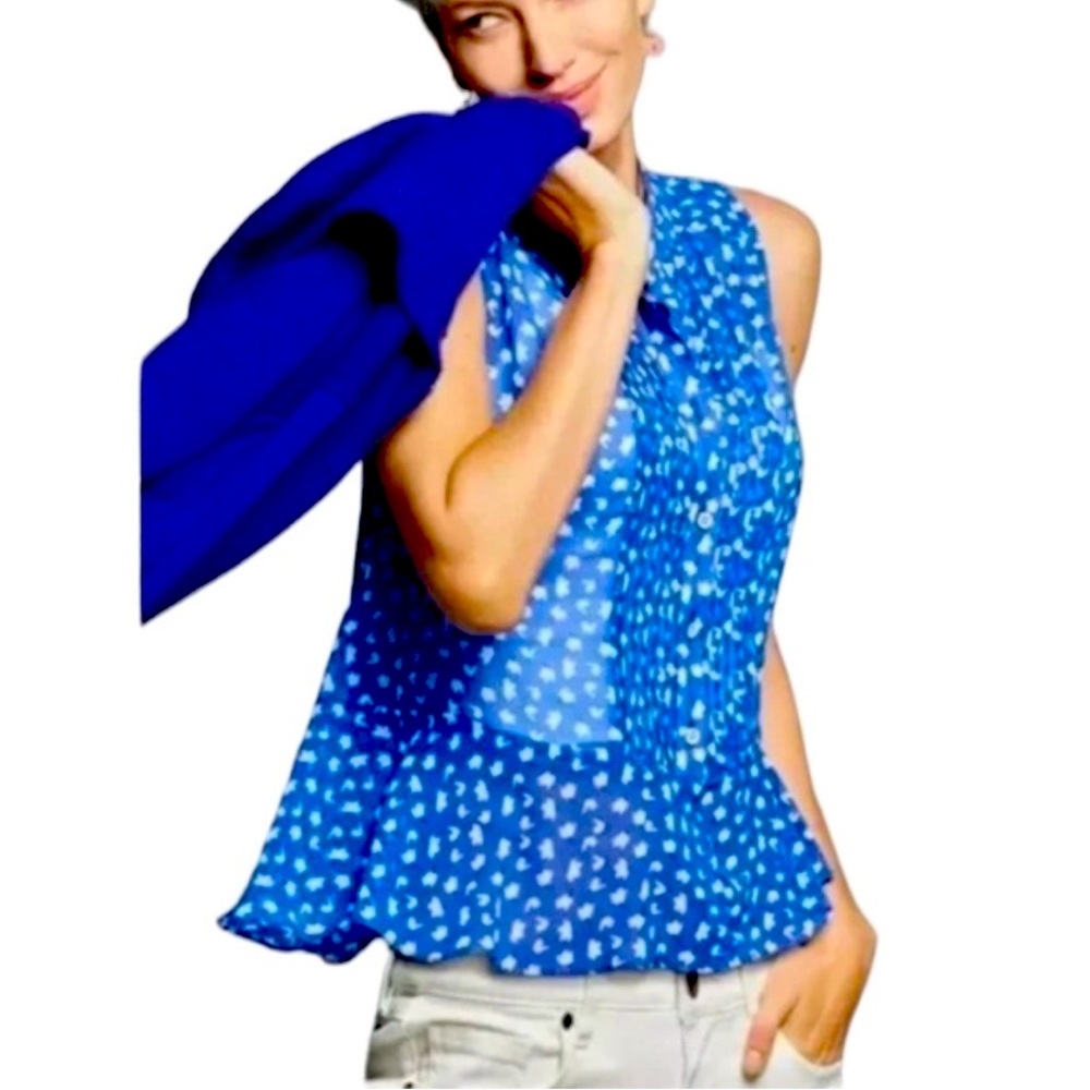 CAbi Electric Blue Peplum Sleeveless Blouse Small